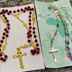 Gold and Red Rosary Necklace and multi color rosary price for both